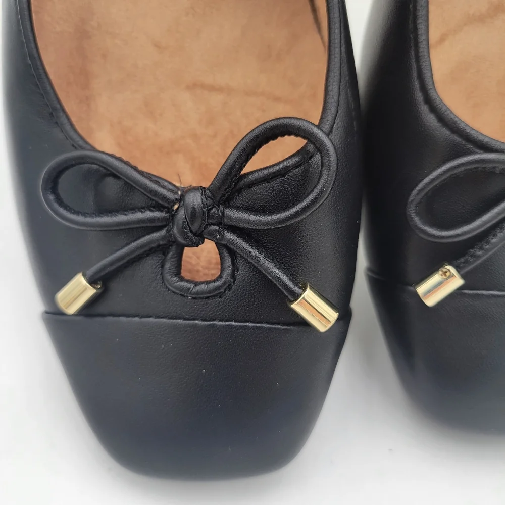 Vionic Womans Klara Ballet Flat Black Size 8 Square Toe Bow Detail Leather - Picture 2 of 10
